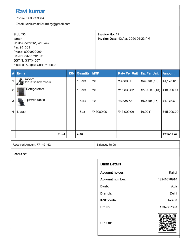 Bill Book Electronics Bill