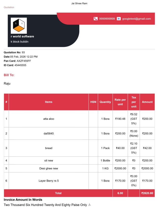 Standard Quotation Template