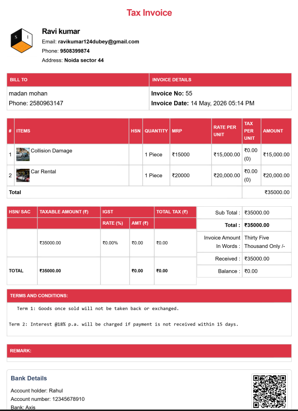 Tally Theme House Rent Bill
