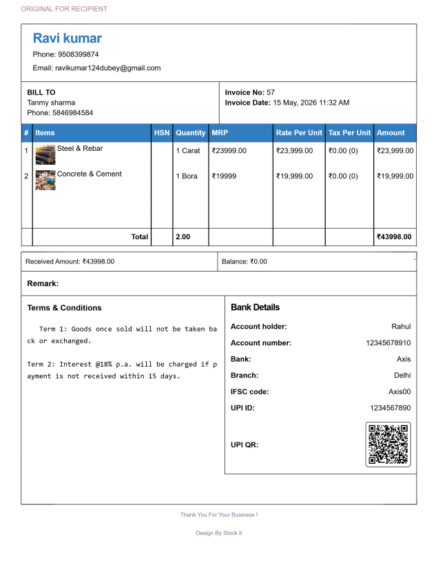Printable Construction Invoice Template