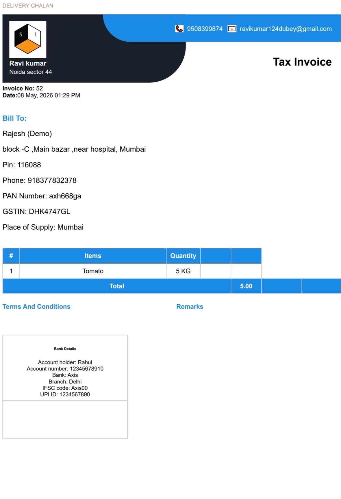 Delivery Challan Tool