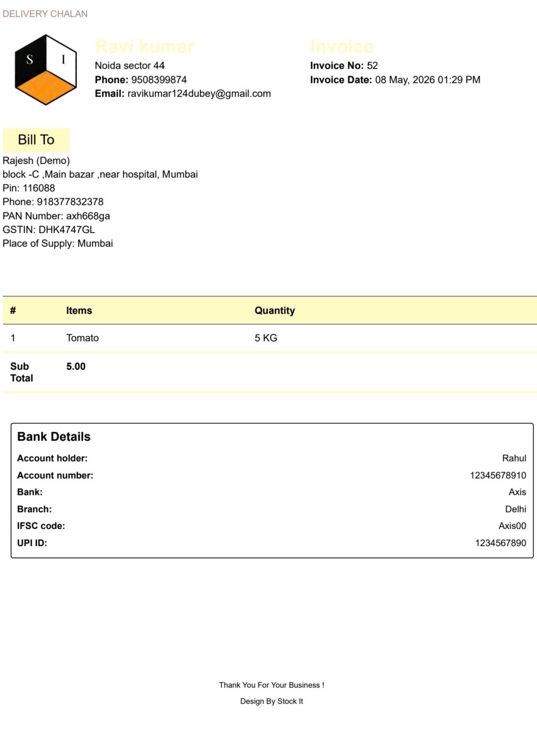 Stylish Delivery Challan Template