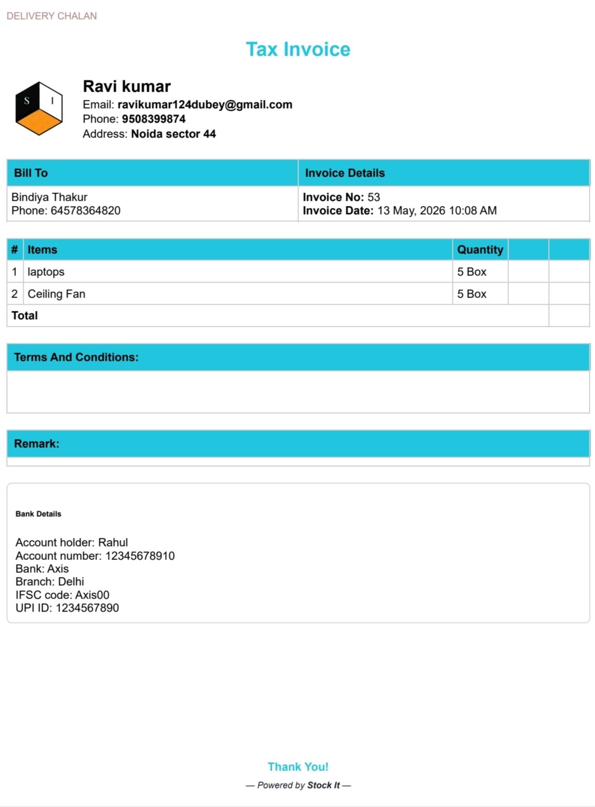 Tally Theme Delivery Challan Template