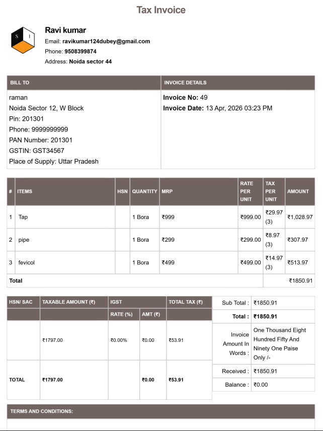 Tally Theme House Rent Bill