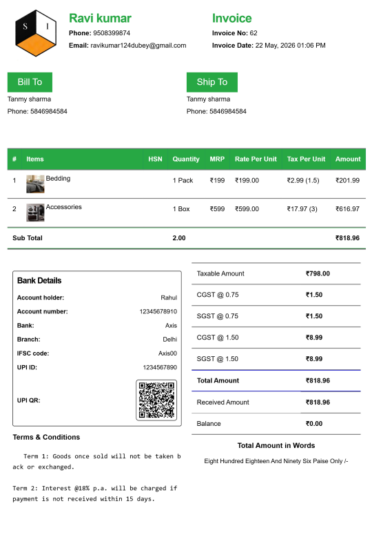 Stylish Hotel Bill