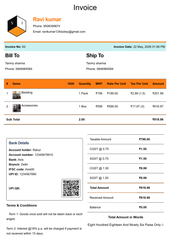 Modern Hotel Bill