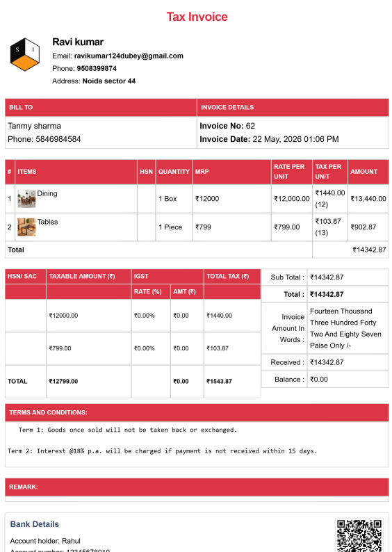 Tally Theme House Rent Bill