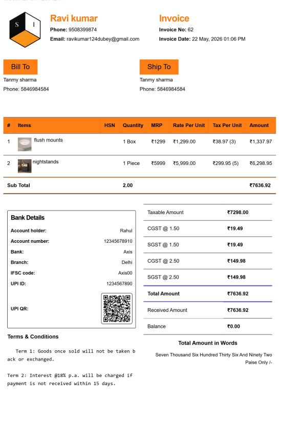 Stylish Interior Design Invoice Template