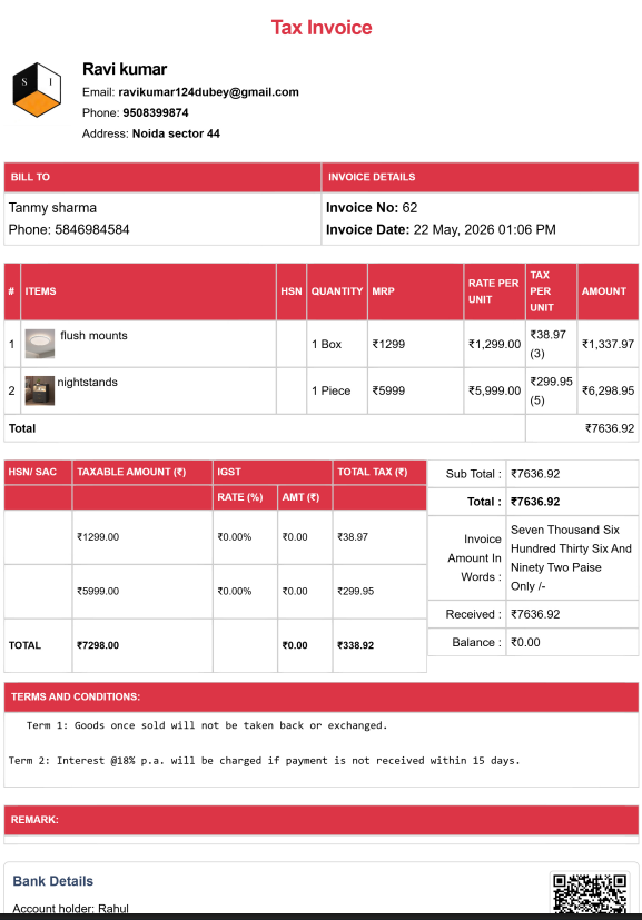 Tally Theme Interior Design Invoice Template