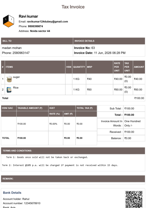 Tally Theme Kirana Bill