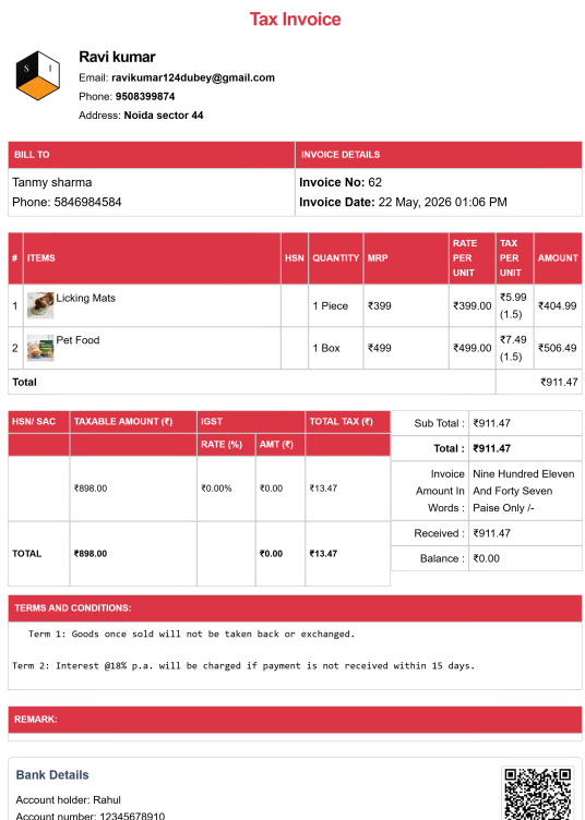 Tally Theme House Rent Bill