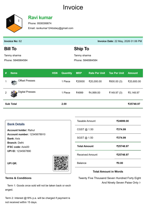 Modern House Rent Bill