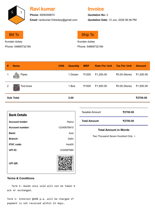 Wholesale instrument and audio gear quotation estimate design layout