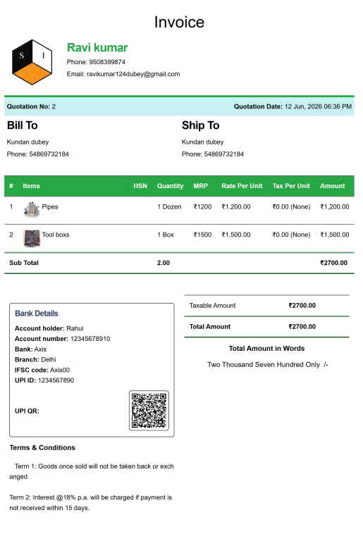 GST compliant music store quotation format pdf document for retail shops