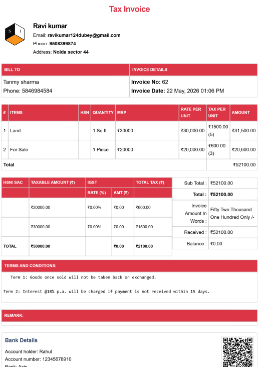 Tally Theme House Rent Bill