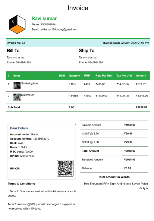 Modern House Rent Bill