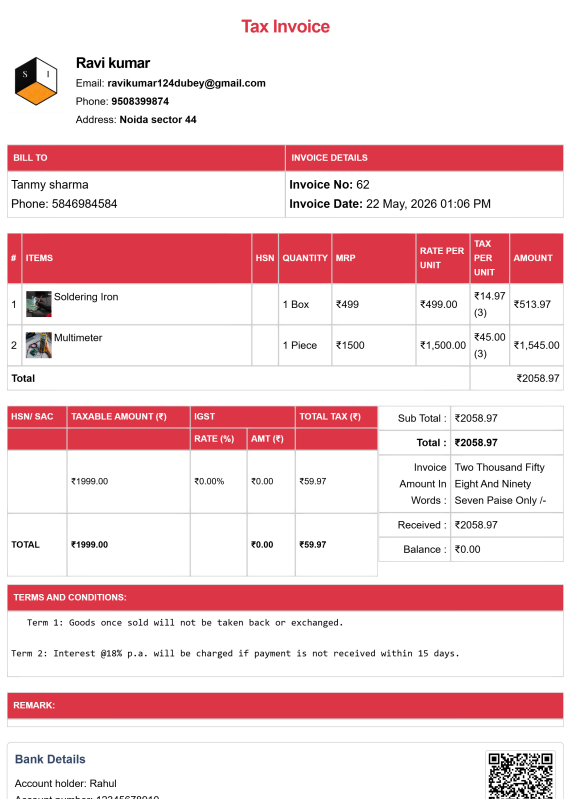 Tally Theme House Rent Bill