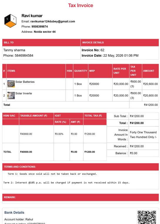Tally Theme House Rent Bill