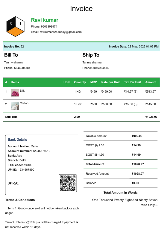 Modern House Rent Bill