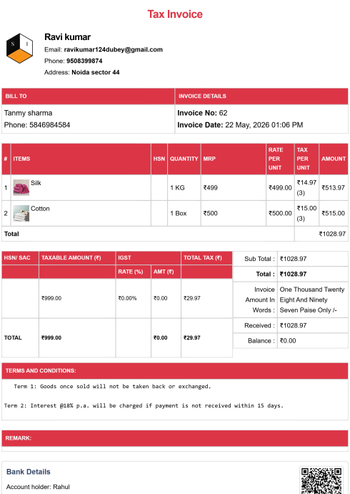 Tally Theme House Rent Bill
