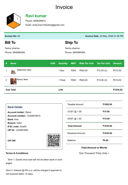 Modern Kirana Bill